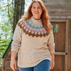 L.L. BEAN | Cotton Ragg Sweater, Funnelneck Pullover Fair Isle | NEVER WORN!!